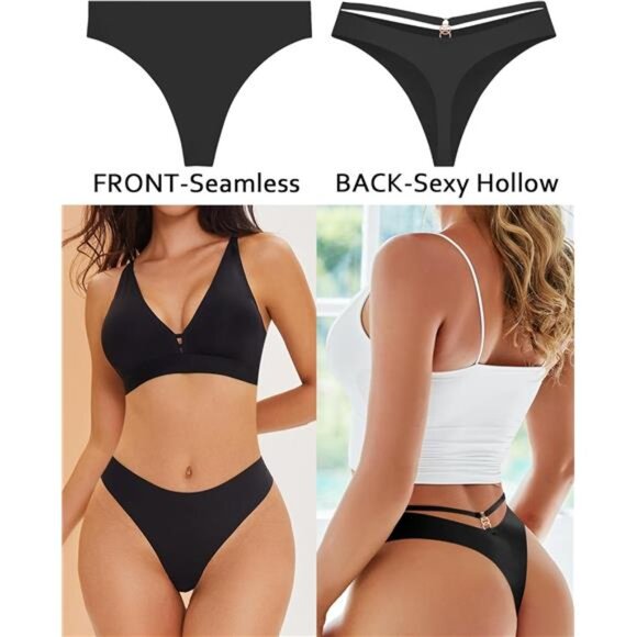 Women's Underwear Seamless Thongs 6 Pack No Show Thong Breathable Invisibles - Picture 3 of 7